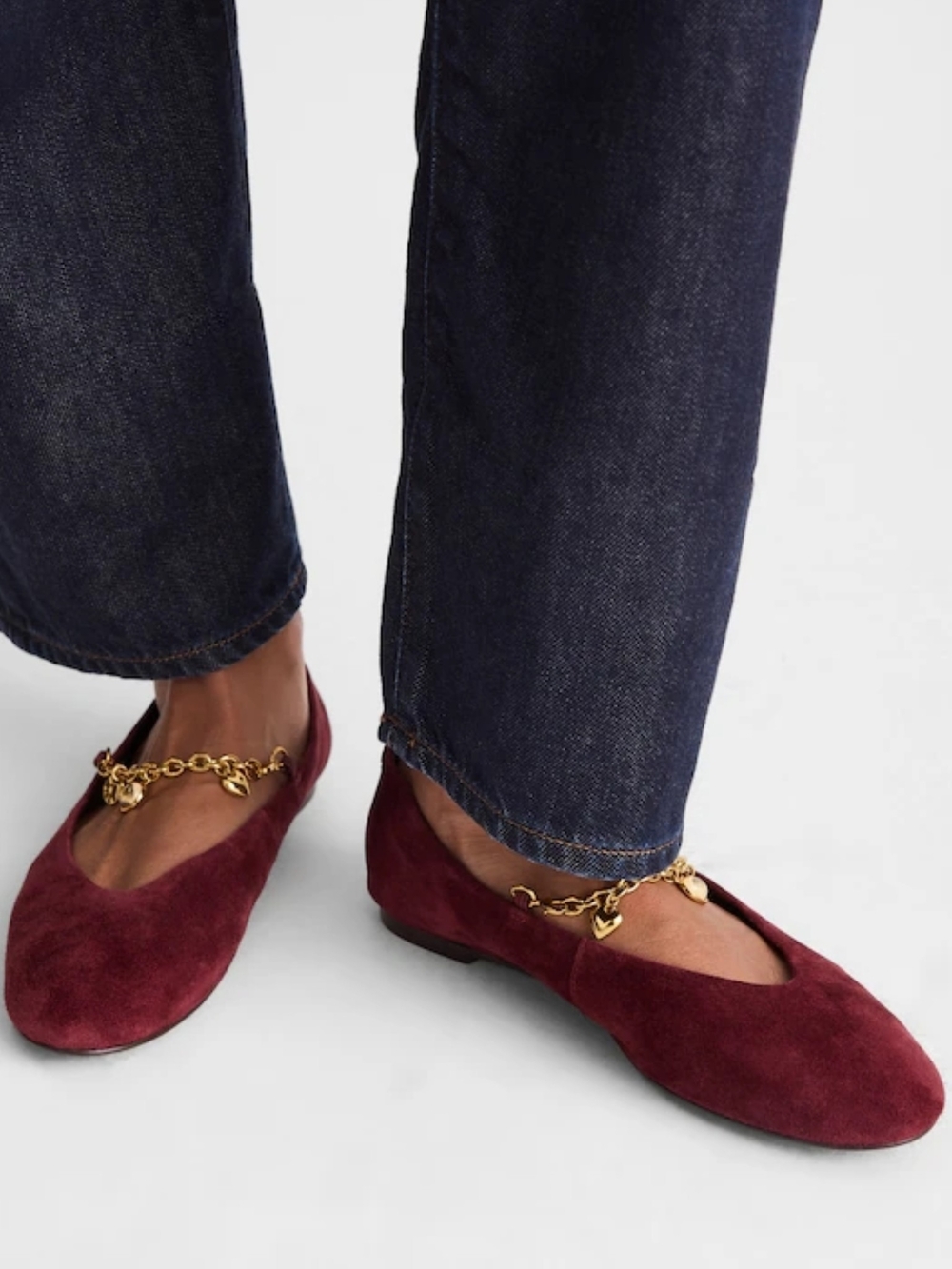 New! Madewell The Remy Mary Jane Flat with Chain Charm Strap in Suede Sangria